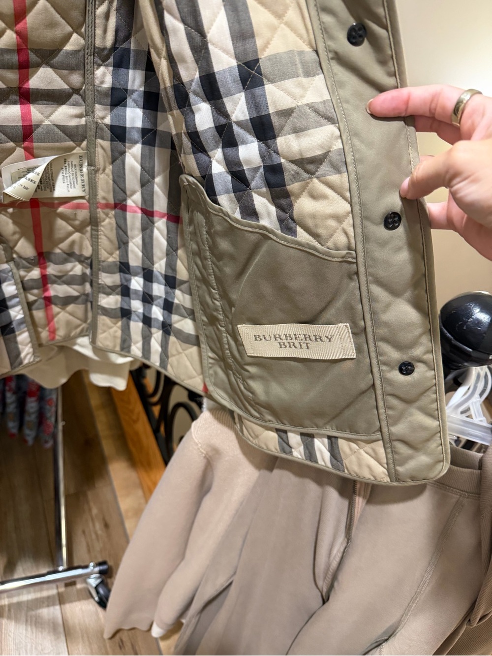 Quilted Beige Women’s Jacket with Plaid Lining - Picture 3 of 5